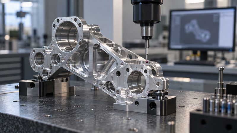 Aerospace CNC machined component undergoing precision dimensional inspection