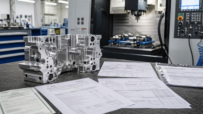 Precision aerospace CNC-machined part with quoting and manufacturing documentation